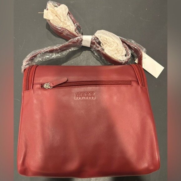Vintage Red Maxx New York Soft Leather‎ Organizer Zip Top Bag Purse NWT - Picture 4 of 10